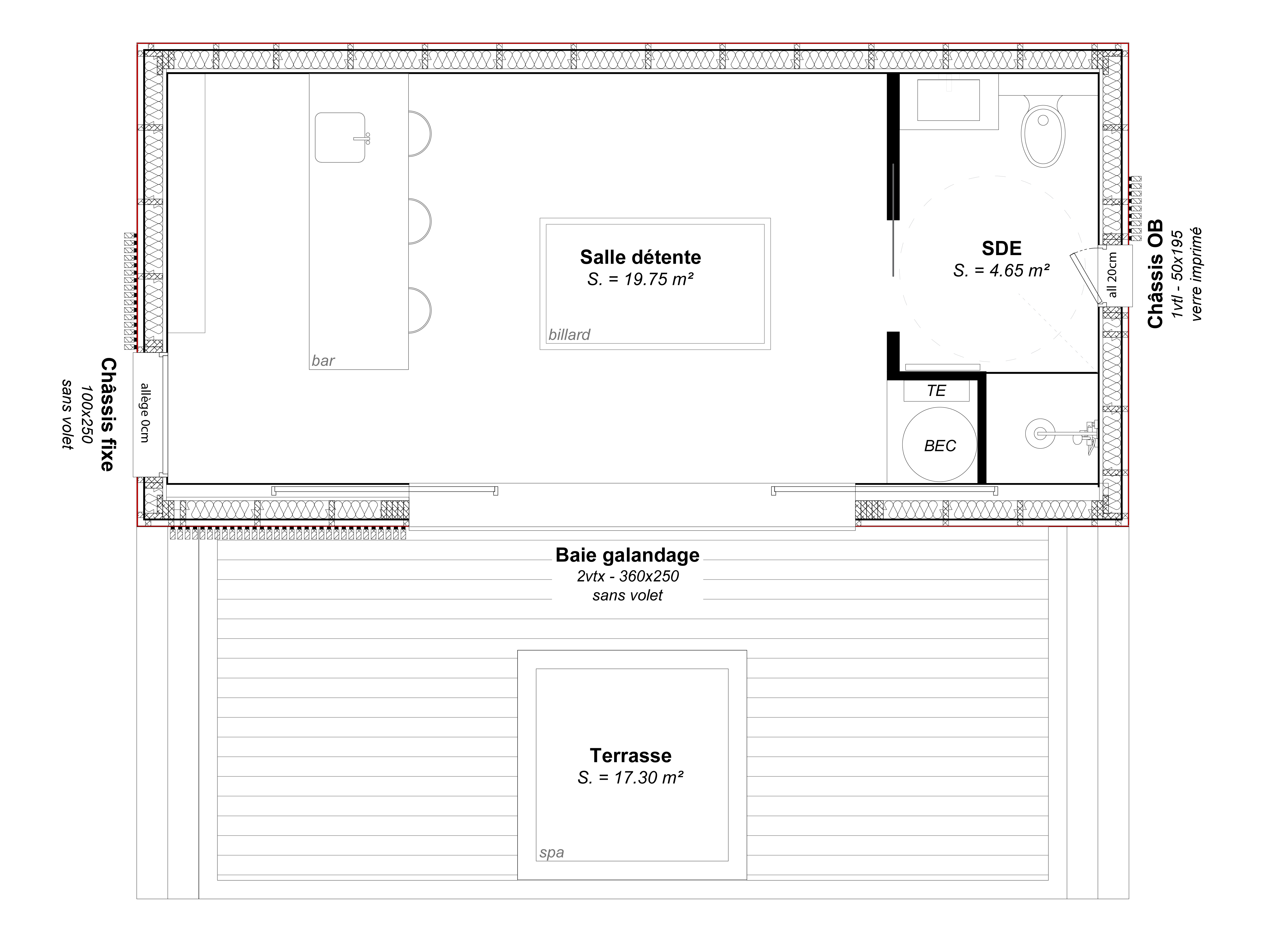 Homybox - espaces modulaires - espaces détente - plan 2D