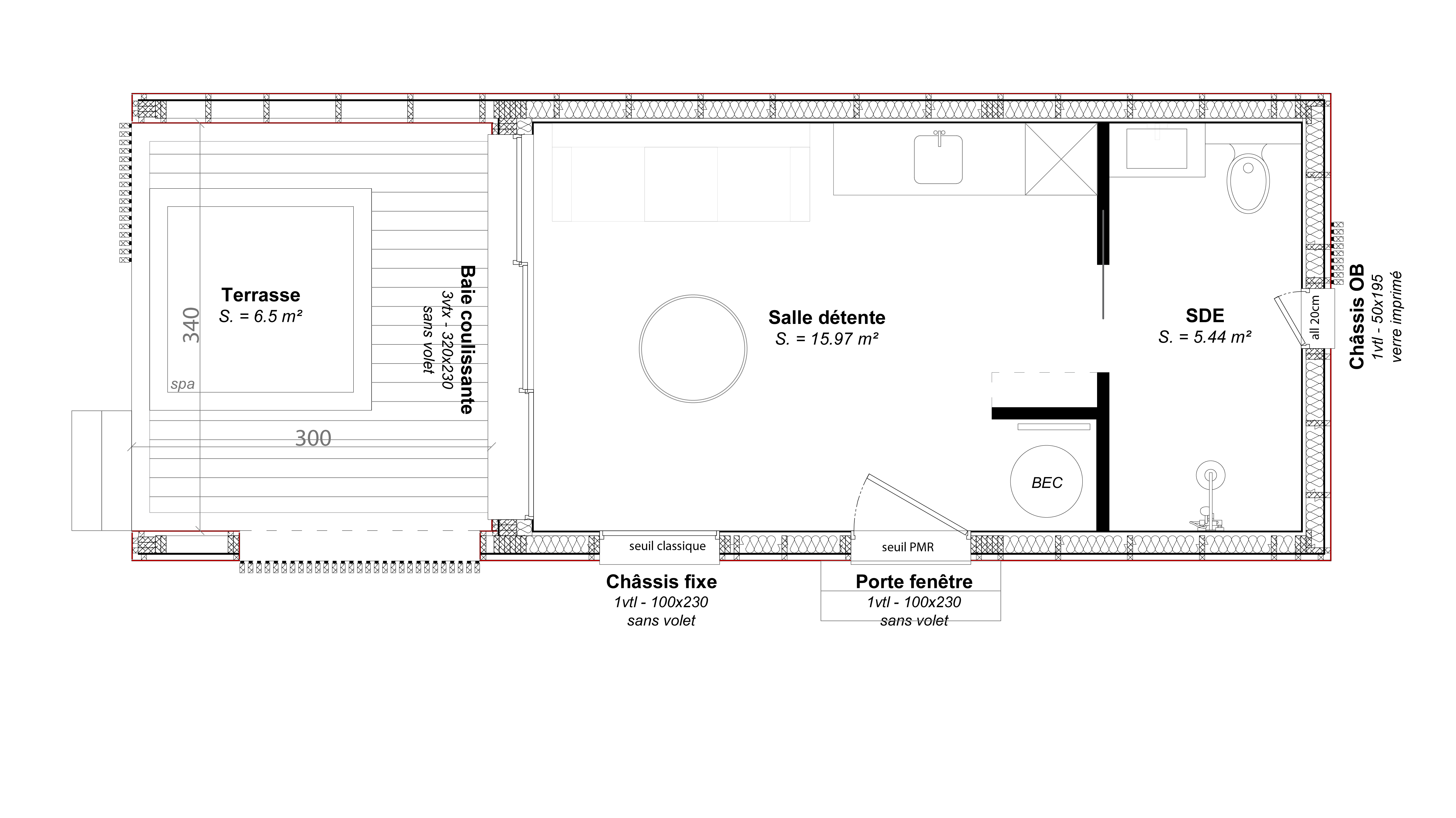 Homybox - espaces modulaires - espaces détente - plan 2D
